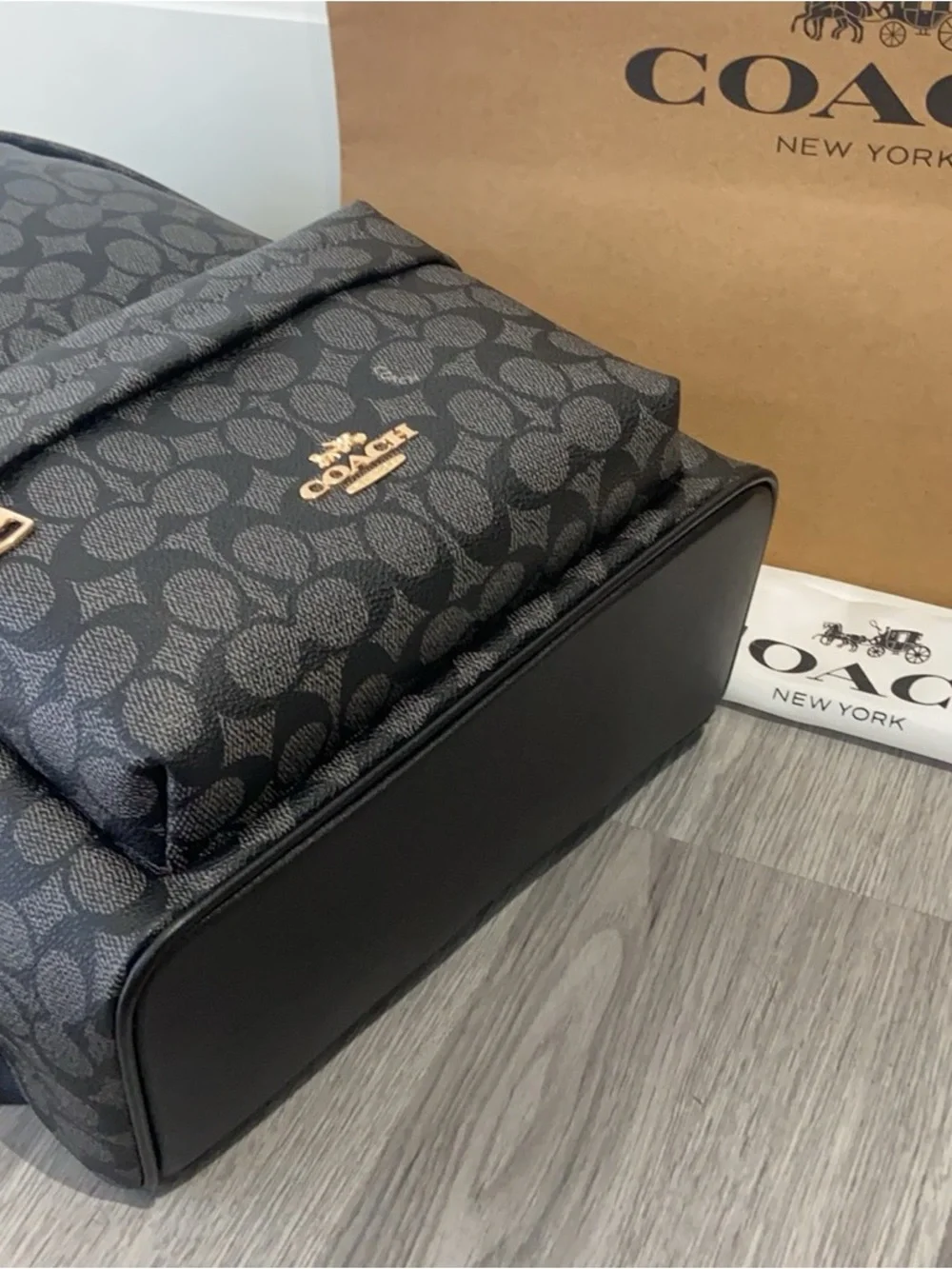 Coach Black Signature Mini Backpack with Gold Hardware